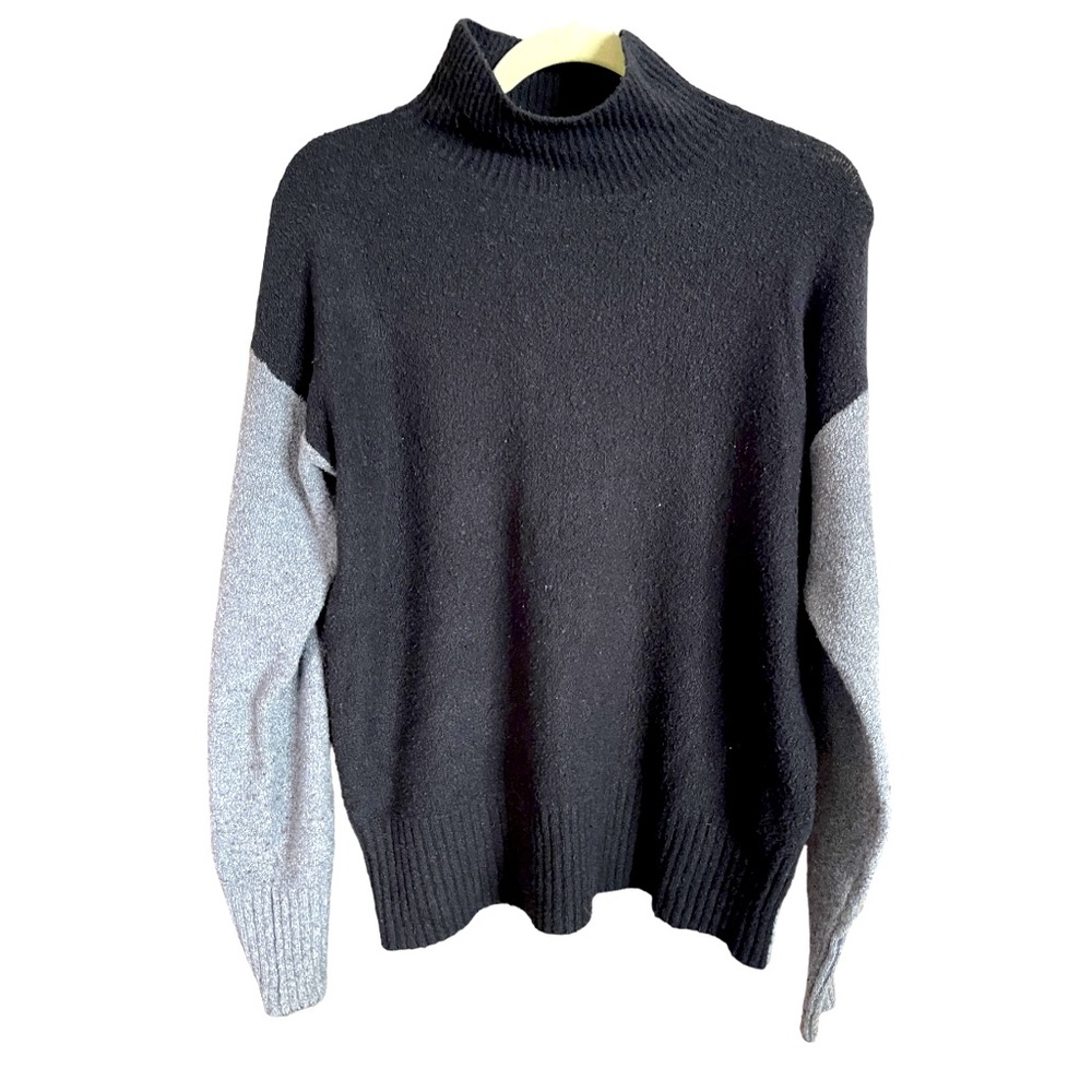 Carlson Grey Black Color Block‎ Mock Neck Cotton Blend Sweater S